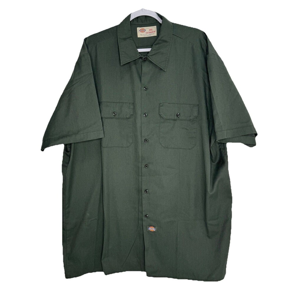 Dickies Men's Work Shirt Short Sleeve Button Up Mechanic Green Career Xxl 2XL